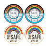 GOMAKERER 4Pcs 2 Styles Flat Round & Rainbow with Word You Are Safe with Me Enamel Pins FIND-GO0001-85-1