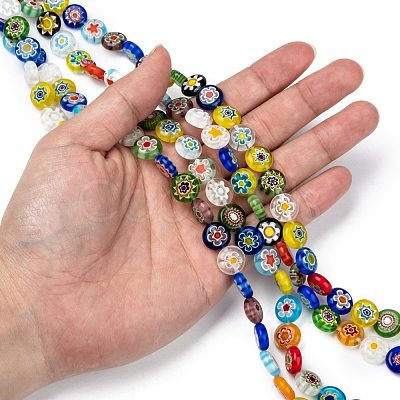 Flat Round Handmade Millefiori Glass Beads LK-R004-21-1