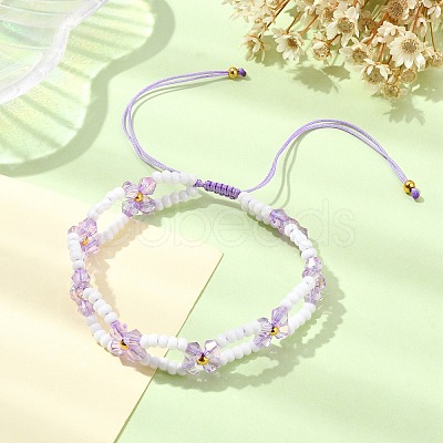 Woven Glass Flower Adjustable Braided Bead Bracelets for Women BJEW-MZ00100-1