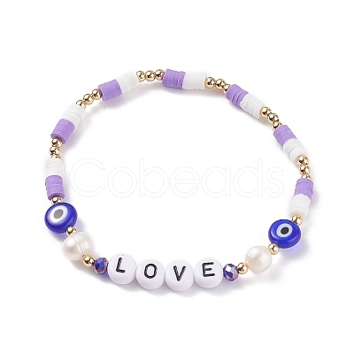 Love Word Acrylic & Heishi Polymer Clay Beaded Stretch Bracelet Sets BJEW-TA00069-1