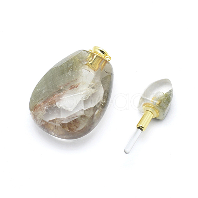 Faceted Natural Green Lodolite Quartz Openable Perfume Bottle Pendants G-E556-07C-1