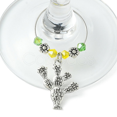 Tibetan Style Alloy Cactus Wine Glass Charms AJEW-JO00236-01-1