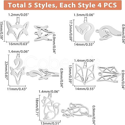 Unicraftale 20Pcs 5 Styles 201 Stainless Steel Pendants STAS-UN0035-61-1