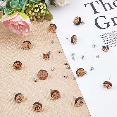 SUNNYCLUE Natural Wood Stud Earrings EJEW-SC0001-21P-1