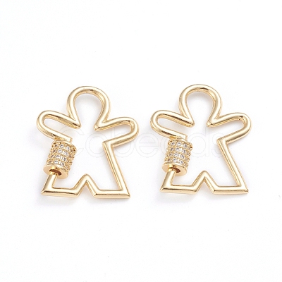 Brass Micro Pave Clear Cubic Zirconia Screw Carabiner Lock Charms ZIRC-I041-10G-1