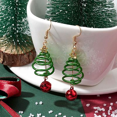 Aluminum Wire Wrapped Christmas Tree Dangle Earrings EJEW-JE05829-01-1