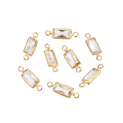 Brass Clear Cubic Zirconia Connector Charms KK-T070-12C-1