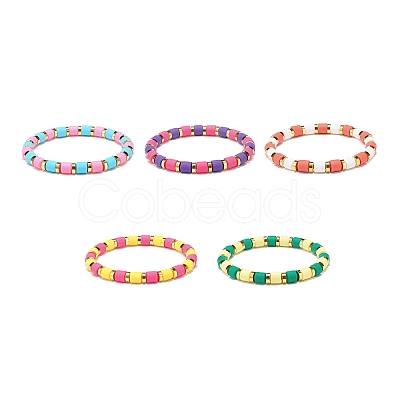 5Pcs 5 Colors Column Polymer Clay Stretch Beaded Bracelets BJEW-JB08765-1