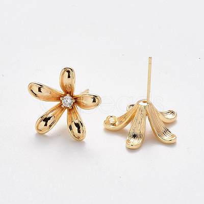 Brass Cubic Zirconia Stud Earring Findings KK-T049-03G-NF-1