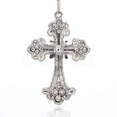 Antique Silver Tone Alloy Rhinestone Cross Big Pendants RB-J141-28AS-1