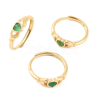 Hand with Heart Natural Mixed Stone Adjustable Rings RJEW-Q817-06G-1