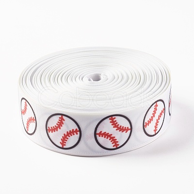 Single Face Baseball Printed Polyester Grosgrain Ribbons SRIB-P019-02-1