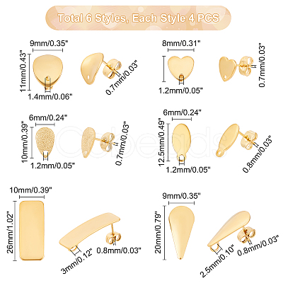 DICOSMETIC 24Pcs 6 Style 304 Stainless Steel Stud Earring Findings STAS-DC0005-67-1