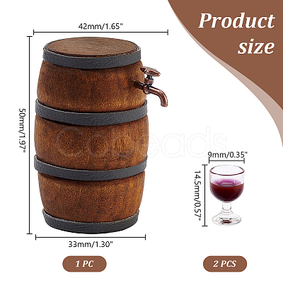 Wood & Alloy & Resin Red Wine Barrel & Wine Glass & Faucet Set DJEW-WH0050-23A-1