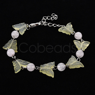 Butterfly Natural New Jade Beaded Bracelets for Girl Women BJEW-S145-002A-1