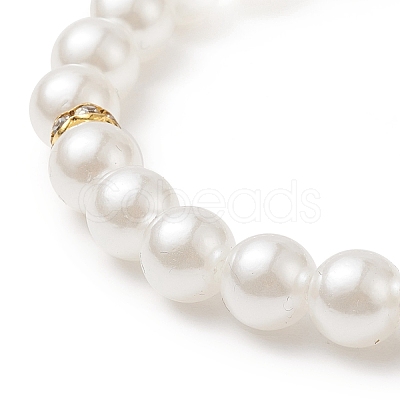 Acrylic Pearl Round Beaded Stretch Bracelet with Alloy Rhinestone Heart Charms for Women BJEW-JB09232-01-1