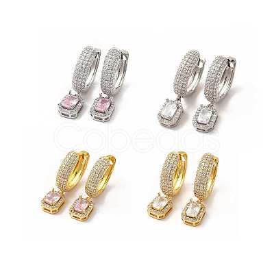 Rack Plating Brass Micro Pave Cubic Zirconia Hoop Earrings EJEW-H091-25-1