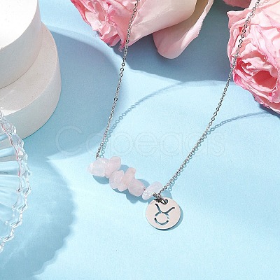 Natural Rose Quartz Chip & Constellation Pendant Necklaces NJEW-JN05084-02-1