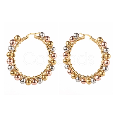 304 Stainless Steel Beaded Hoop Earrings EJEW-JE04544-02-1