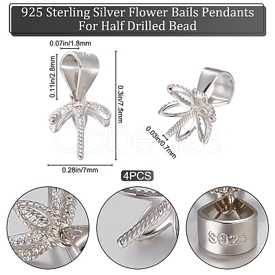 Anti-Tarnish Beebeecraft 4Pcs Sterling Silver Screw Eye Pin Cup Peg Bails STER-BBC0002-05P-1