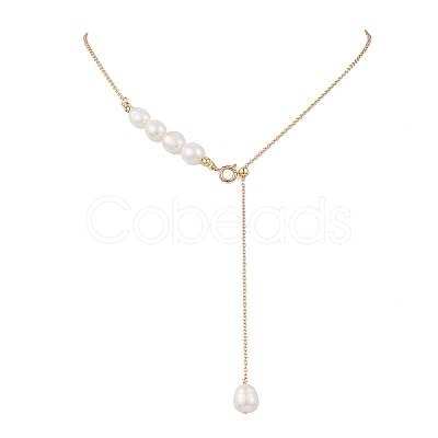 Adjustable Slider Natural Pearl Beaded Lariat Necklaces NJEW-TA00180-1