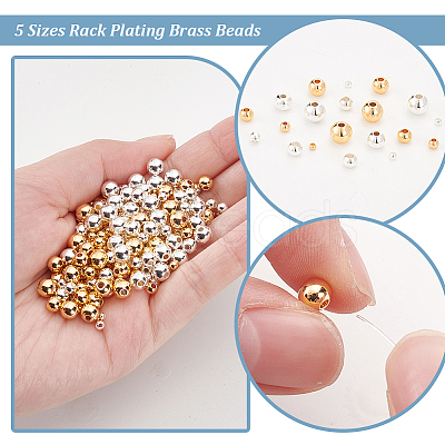 PandaHall Elite 300Pcs 2 Colors 5 Sizes Rack Plating Brass Beads KK-PH0006-43-1