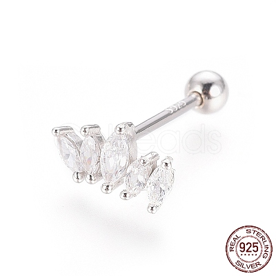 Anti-Tarnish Rhodium Plated 925 Sterling Silver Barbell Cartilage Earrings STER-I018-01P-1