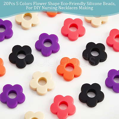 Nbeads 20Pcs 5 Colors Food Grade Eco-Friendly Silicone Beads SIL-NB0001-14B-1