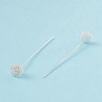 Brass Micro Pave Clear Cubic Zirconia Flower Head Pins KK-G413-02S-1