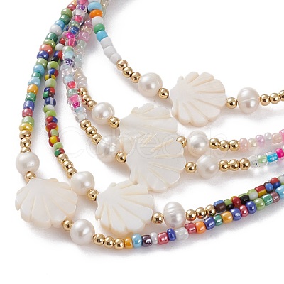 Natural Shell Beaded Necklaces NJEW-JN03286-1