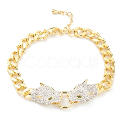 Brass Micro Pave Clear Cubic Zirconia Link Bracelets BJEW-F413-01G-1