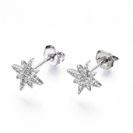 Brass Micro Pave Clear Cubic Zirconia Stud Earrings X-EJEW-T046-28P-NF-1