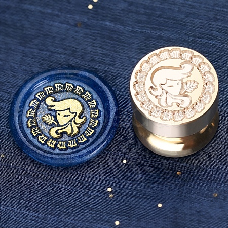 Golden Tone Round Wax Seal Brass Stamp Heads AJEW-S087-02G-02-1