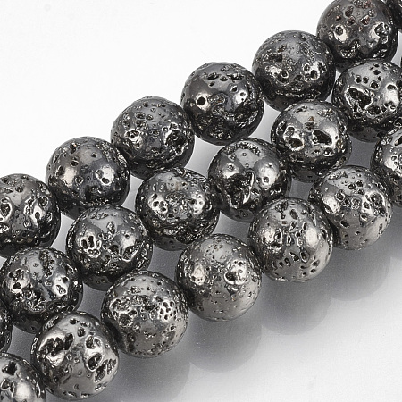 Electroplated Natural Lava Rock Beads Strands G-T061-55D-4mm-1