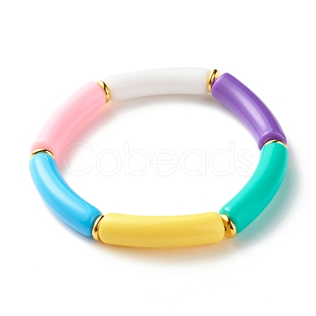 Candy Color Chunky Acrylic Curved Tube Beads Stretch Bracelet for Girl Women BJEW-JB07297-02-1