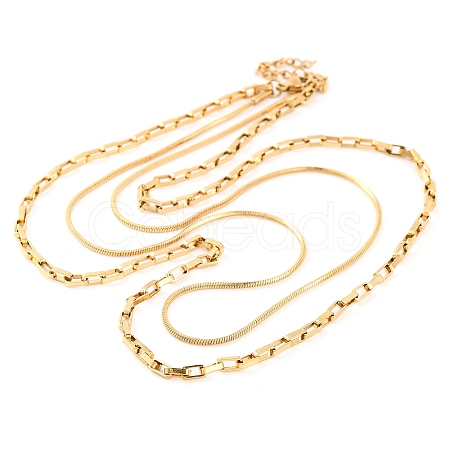 304 Stainless Steel Double Layer Square Snake Chain & Cable Chain Necklaces for Women NJEW-G140-01B-G-1