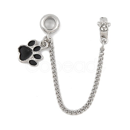 Rack Plating Paw Print Alloy Black Enamel European Safety Chains FIND-C055-05P-01-1