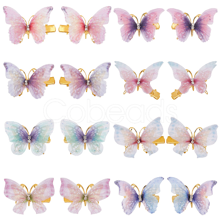 CRASPIRE 8Pcs 8 Style Double Layers Tulle Butterfly Alligator Hair Clips PHAR-CP0001-06-1