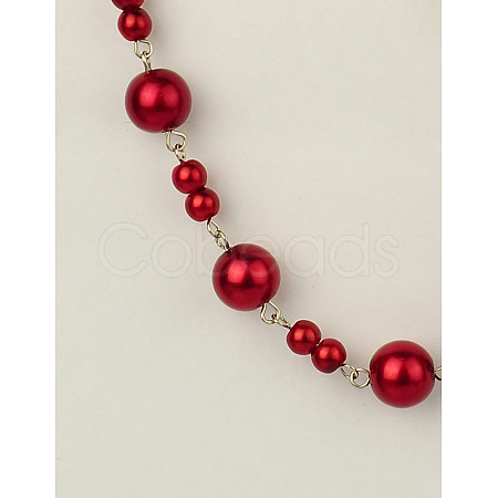Handmade Round Glass Pearl Beads Chains for Necklaces Bracelets Making AJEW-JB00055-06-1