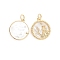 Brass Micro Pave Cubic Zirconia Pendants, with Natural Shell and Jump Ring, Flat Round with Twelve Constellations, Golden, Gemini, 17.5x15x2.5mm, Hole: 3.5mm