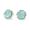 Flower Enamel Stud Earrings for Women, Real 18K Gold Plated Brass Earrings, Cadmium Free & Lead Free, Blue, 15x4mm, Pin: 1mm