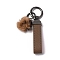 Plush & Imitation Leather Keychain, with Gunmetal Alloy Finding, for Bag Car Pendant Decoration, Pom Pom Ball, Coconut Brown, 18cm