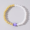 Summer Vacation Style Brass and Plastic Imitation Pearl Bead Bracelet for Women, with Cross Shell, Purple, Golden, 6-7/8 inch(17.5cm)