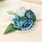 Cloth Flower Wrist Corsage, Plastic Imitation Pearl Beads Hand Flower for Bride or Bridesmaid, Wedding, Party Decorations, Teal, 100x75mm