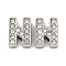 Alloy Initial Slide Charms with Grade A Rhinestones, Lead Free & Nickel Free, Platinum, Letter.N, 12~13x8~13x4~5mm, Hole: 8x2mm