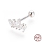 Anti-Tarnish Rhodium Plated 925 Sterling Silver Barbell Cartilage Earrings, Screw Back Earrings, with Micro Pave Clear Cubic Zirconia, with 925 Stamp, Crown, Platinum, 5x9x1.5mm, Pin: 0.8mm