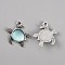 Tibetan Style Alloy Pendants, with Imitation Acrylic Rhinestone Cabochons, Turtle, Pale Turquoise, 21x19x4mm, Hole: 2mm