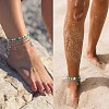 Synthetic Turquoise Beads Multi-strand Anklet AJEW-SW00008-4
