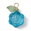 Transparent Glass Flower with Acrylic Leaf Pendant PALLOY-JF02258-2