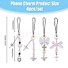 Acrylic Bowknot Heart Pearl Mobile Straps HJEW-PH01890-2